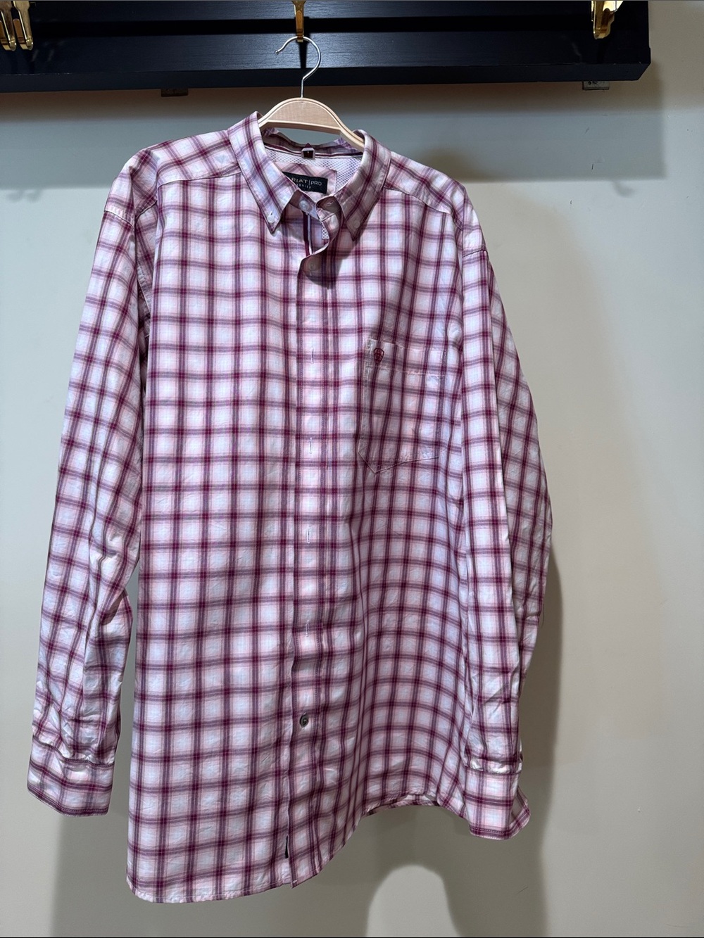 Ariat Men's White and Burgundy Plaid Button-Down Shirt